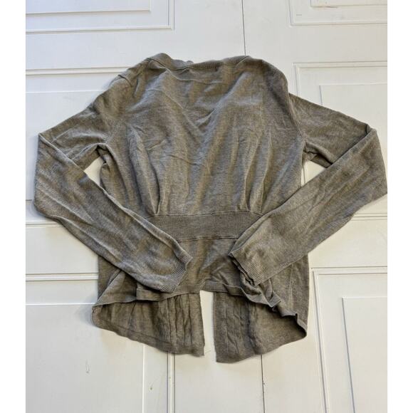 Banana Republic Cardigan Sweater Womens Petite Medium Brown Woven Ruffle Placket - Picture 6 of 6